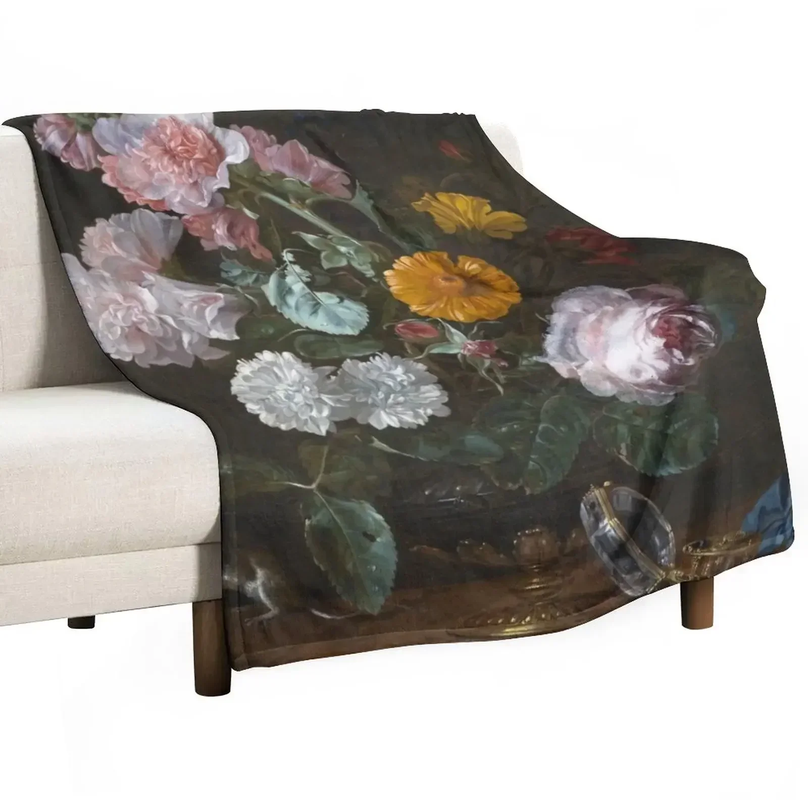 Willem Van Aelst - Vanitas Flower Still Life Throw Blanket Quilt Warm Decorative Throw Blankets