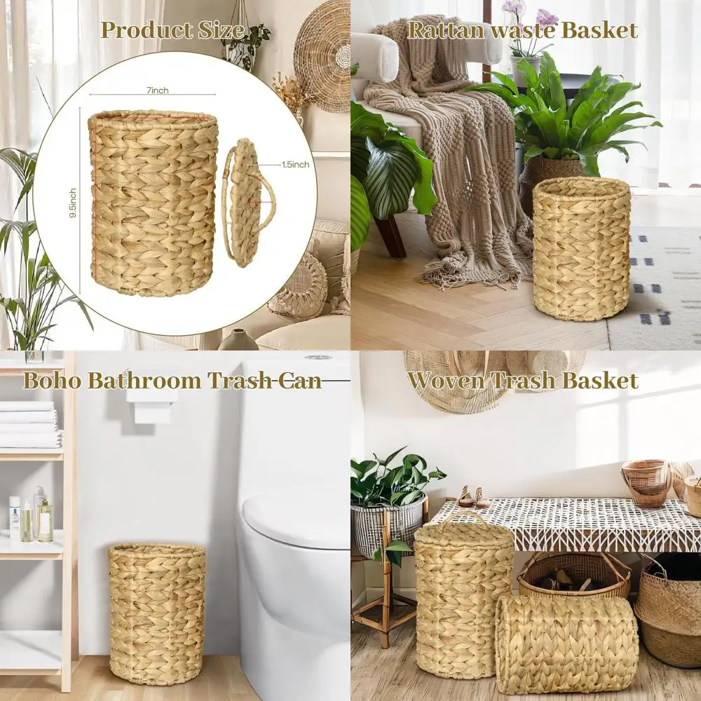 

Корзина для мусора ручной работы с гиацинтом и крышкой для кухни, ванной комнаты и офиса