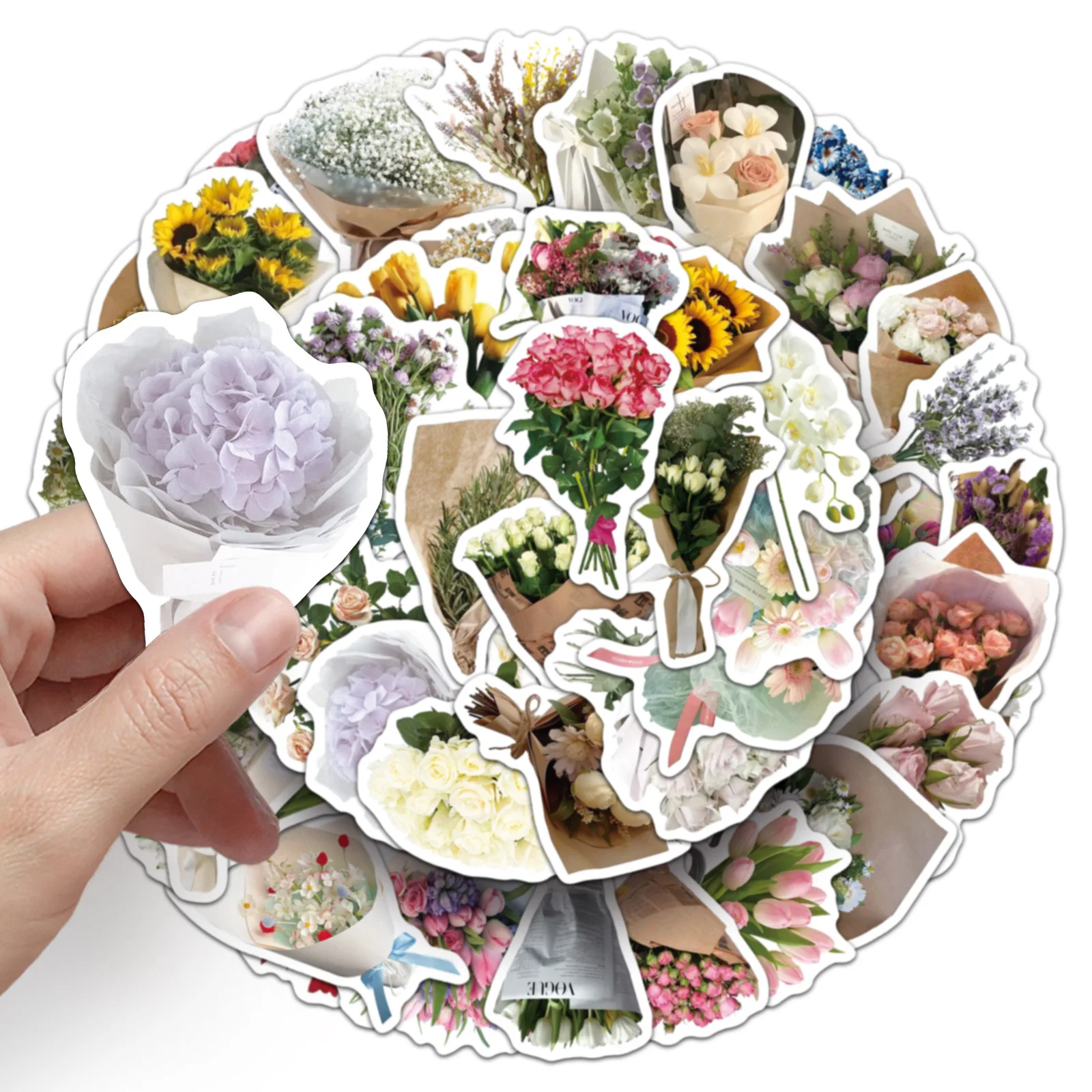 50PCS Romantische Bouquet Cartoon Aufkleber INS Stil Dekoration Retro Blumen Aufkleber DIY Kühlschrank Laptop Gitarre Auto Fahrrad Kinder Spielzeug