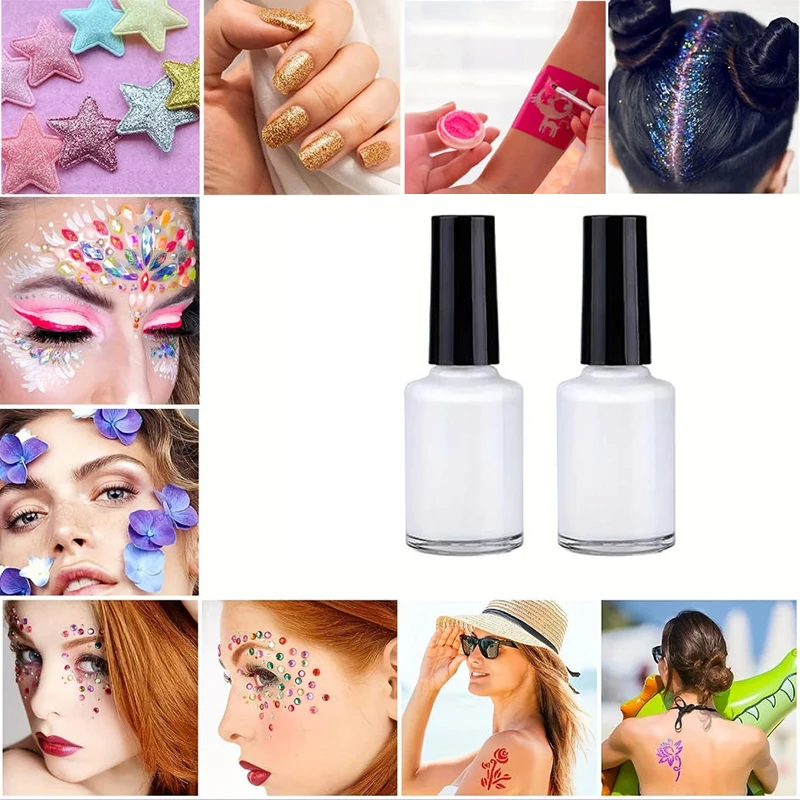 Confezione da 2 adesivi per colla per vernice liquida per il corpo, primer glitter multifunzionale impermeabile resistente al sudore a lunga durata per tatuaggi scintillanti