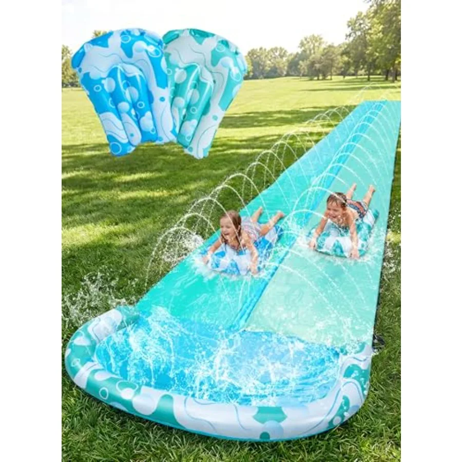 

Extra Long Heavy Duty Double Lawn Waterslide with Sprinkler for Adults Backyard Summer Water Toy Outdoor Fun Blue Light Blue