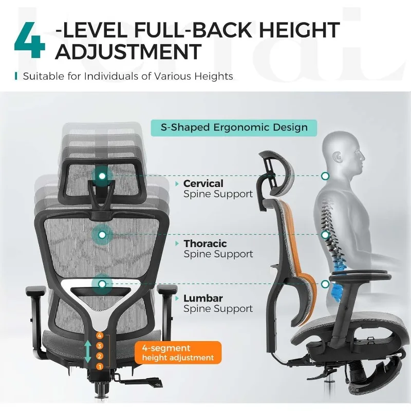 Chaise de bureau ergonomique à dossier haut, avec support lombaire