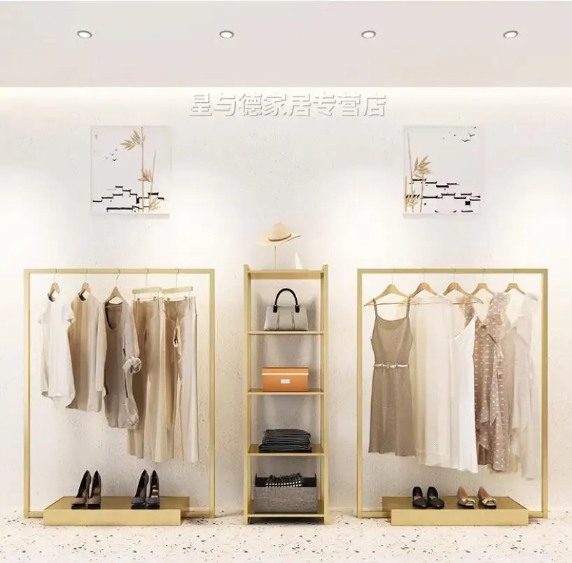 Clothing store display rack, light luxury rack, men's and women's clothing store display rack combination, gold hanger