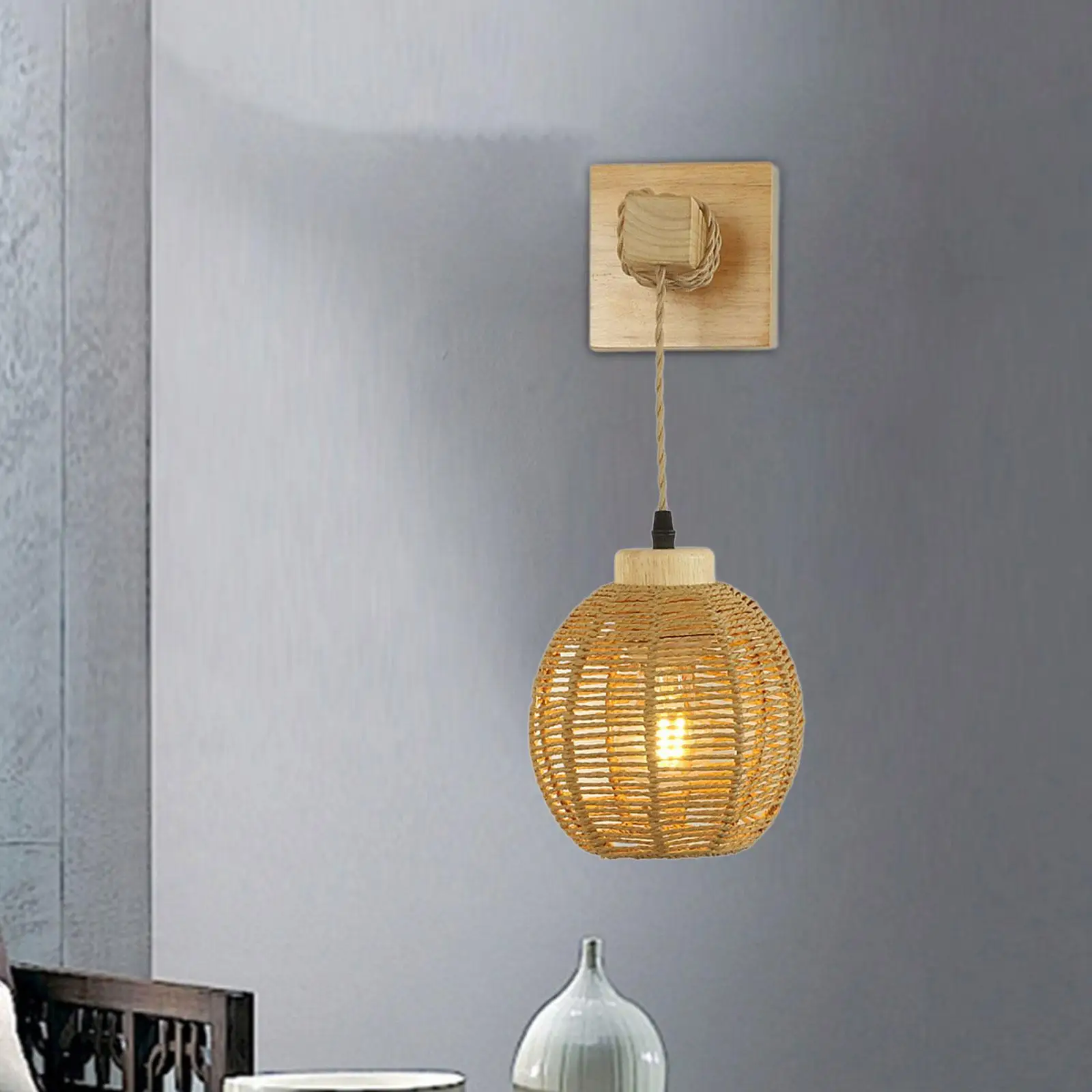 Rattan Lampshade Wall Sconces Wall Light Shade for Outdoor Farmhouse Kitchen