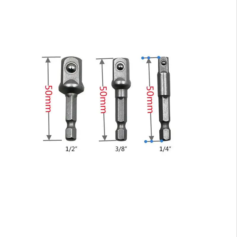 3 Pcs 1/4 3/8 1/2 Drill Socket Adapter Impact Drill Extension Drill Bits Bar Socket Adapter Size Hex Shank Square Head Drill Bit