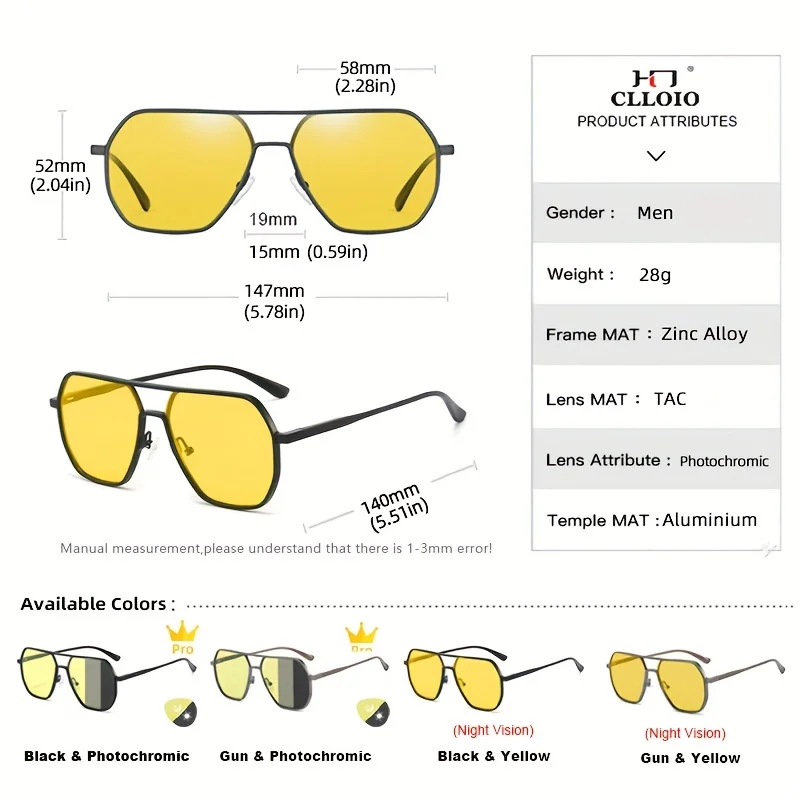 CLLOIO Anti-Glare การมองเห็นได้ในเวลากลางคืนแว่นตาผู้ชายผู้หญิง Polarized ขับรถดวงอาทิตย์แว่นตาอลูมิเนียมแว่นตากันแดด Photochromic UV400