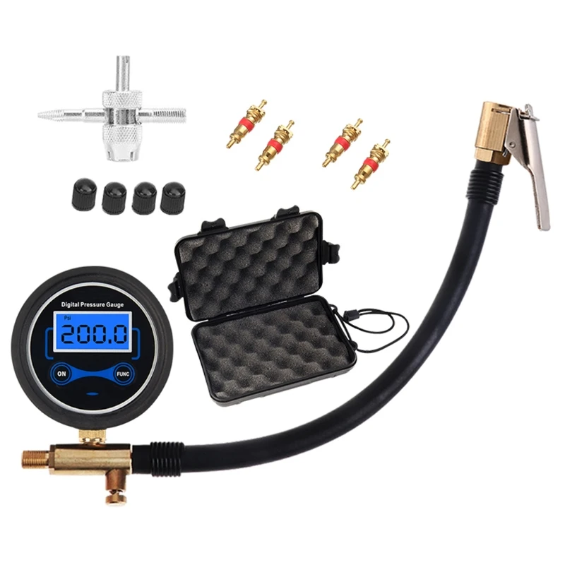 Digital Car Truck Air Tire Inflator Digital Pressure Gauge with Air Chuck & Hose Tire Pressure Gauge Tool for Car Truck