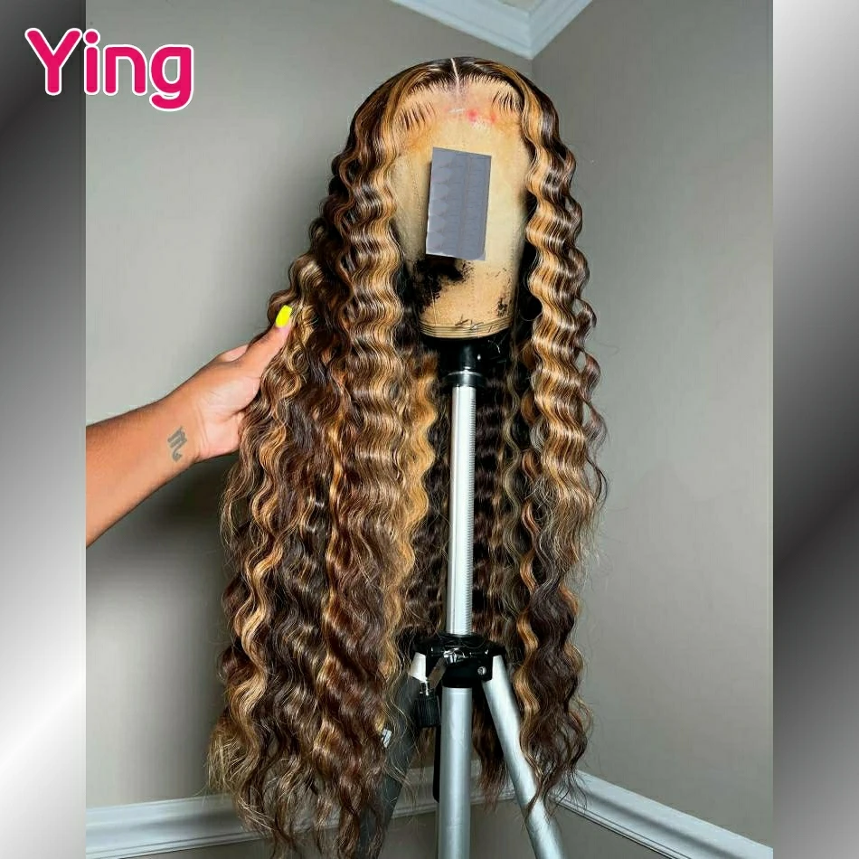 

34 36 Inch Deep Wave Highlight Brown 27 13x6 Lace Front Wigs 200 Density Colored Preplucked Wig 13x4 Lace Frontal Wigs For Women