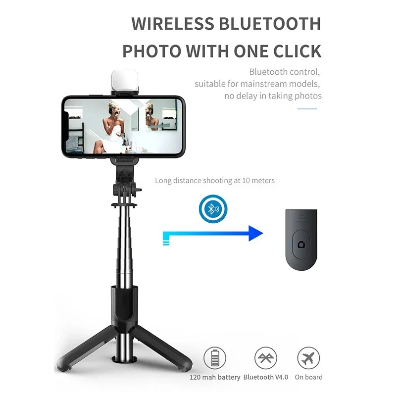 Portable Mini Selfie Stick Led Fill Light Foldable Tripod Phone Stand Holder Support Wireless Bluetooth Remote Control Shutter image 4