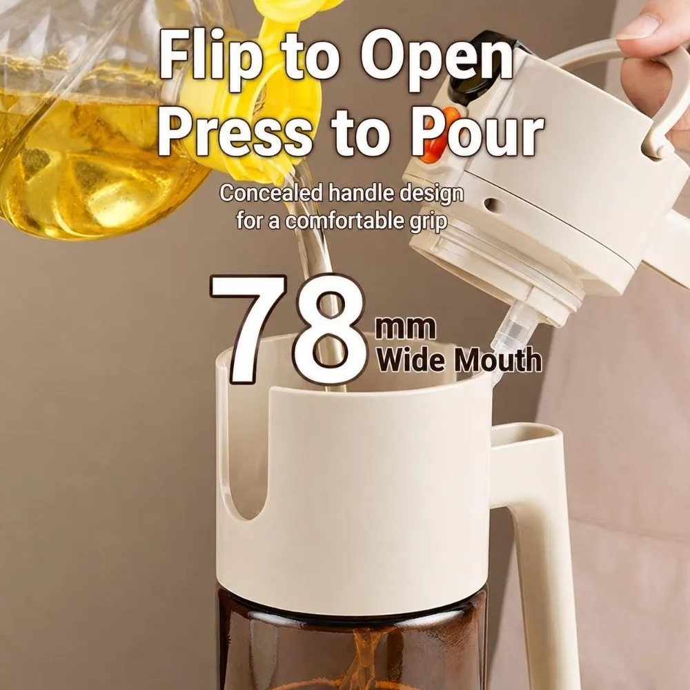 Dual-Use Spray Oil Dispenser 600ml Spray & Pour Oil Bottle Large-Capacity Atomization Condiment Bottle Cooking