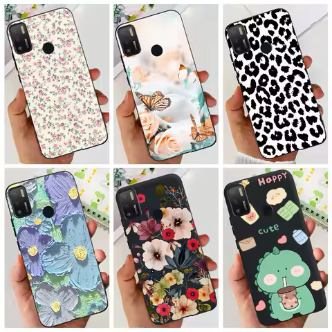 For Tecno Spark 5 Pro Case on Tecno Spark5 Phone Case Fashion Flowers Black TPU Painted Cover For Tecno Camon 15 15 Air Etui Bag