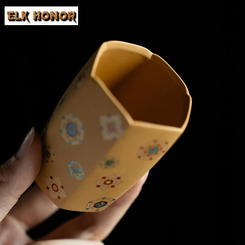 100 مللي ريترو سداسية مستقيم Zisha فنجان الشاي الرجعية وعاء الشاي فنجان شاي مجموعة الشاي تذوق التأمل كوب Chazhan ماستر أكواب Teaset #3