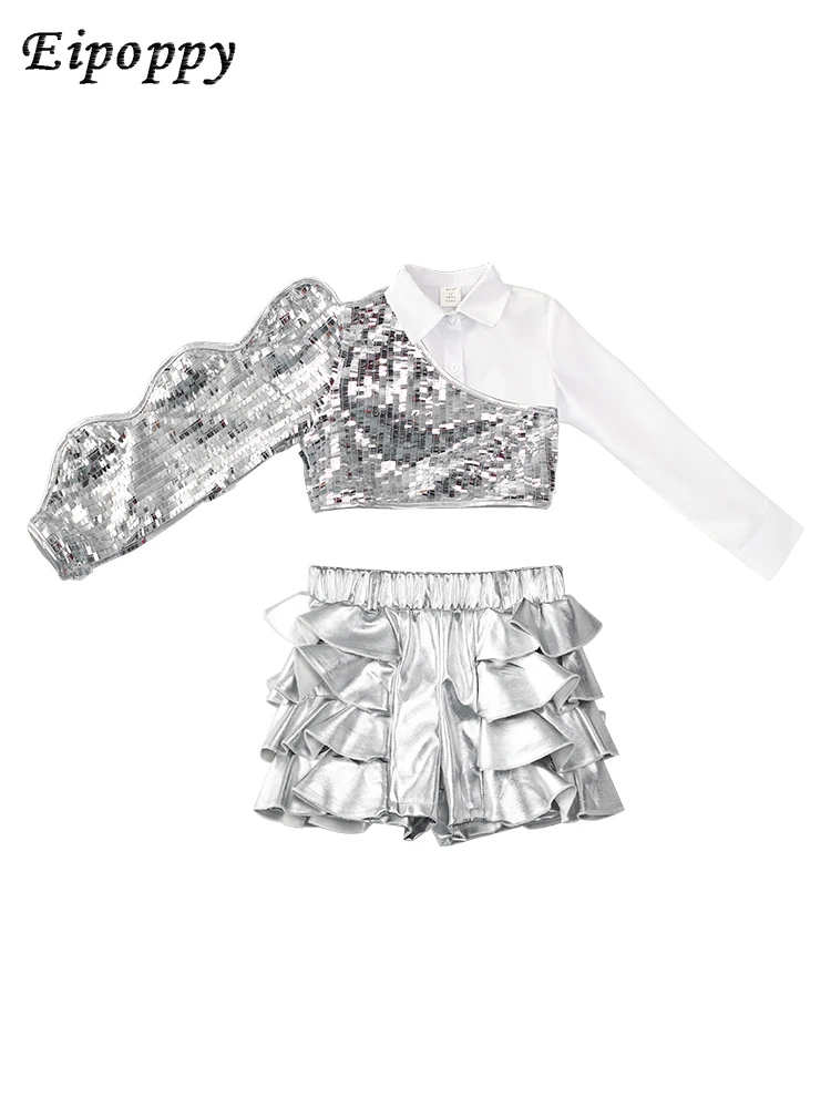 子供のための流行のパフォーマンスコスチューム、子供のジャズダンス、女性のためのファッショナブルなクールな服