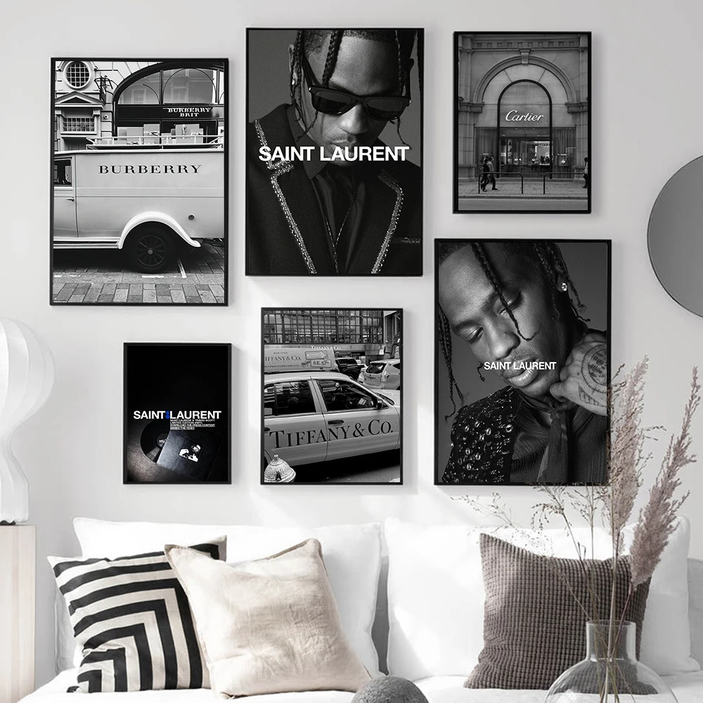 

Fashion Black and White Rapper Wall Art Canvas Painting Luxury Shop Car Doberman Posters And Prints Living Room Decor Pictures