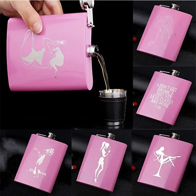 8 OZ Rose Red Portable Outdoor Metal Ms. Style Stainless Steel Hip Flask  Gift For Woman Fashion Wine Alcohol Flagon