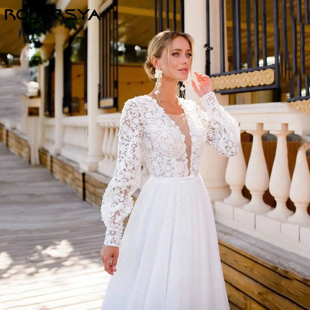 RODDRSYA Civil Wedding Dresses 2024 Puff Sleeves V-Neck Bride Gowns Applique A-Line Bride Gowns Custom Made Robe De Mariée