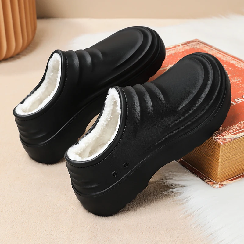 Men's Home Autumn Winter Couple Plus Velvet Warm Water Proof Light Kitchen Shoes Wear-resistant Work Slipper Women Soft Sole