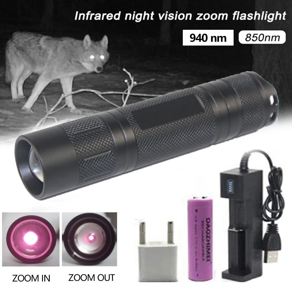 10W 850nm/940nm Infrared Night Vision Scalable Focusing Flashlight DIY Night Vision Device Tactical Hunting Light For Gun 18650