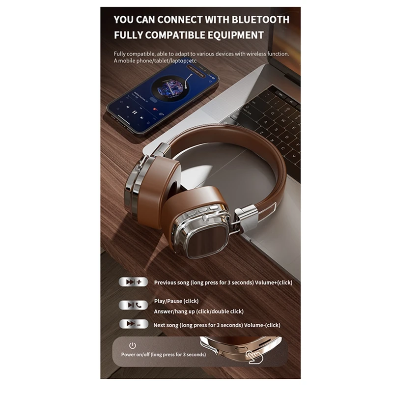 ชุดหูฟังไร้สายแบบย้อนยุคบลูทูธ5.3ชุดหูฟังอเนกประสงค์สำหรับมือถือคอมพิวเตอร์