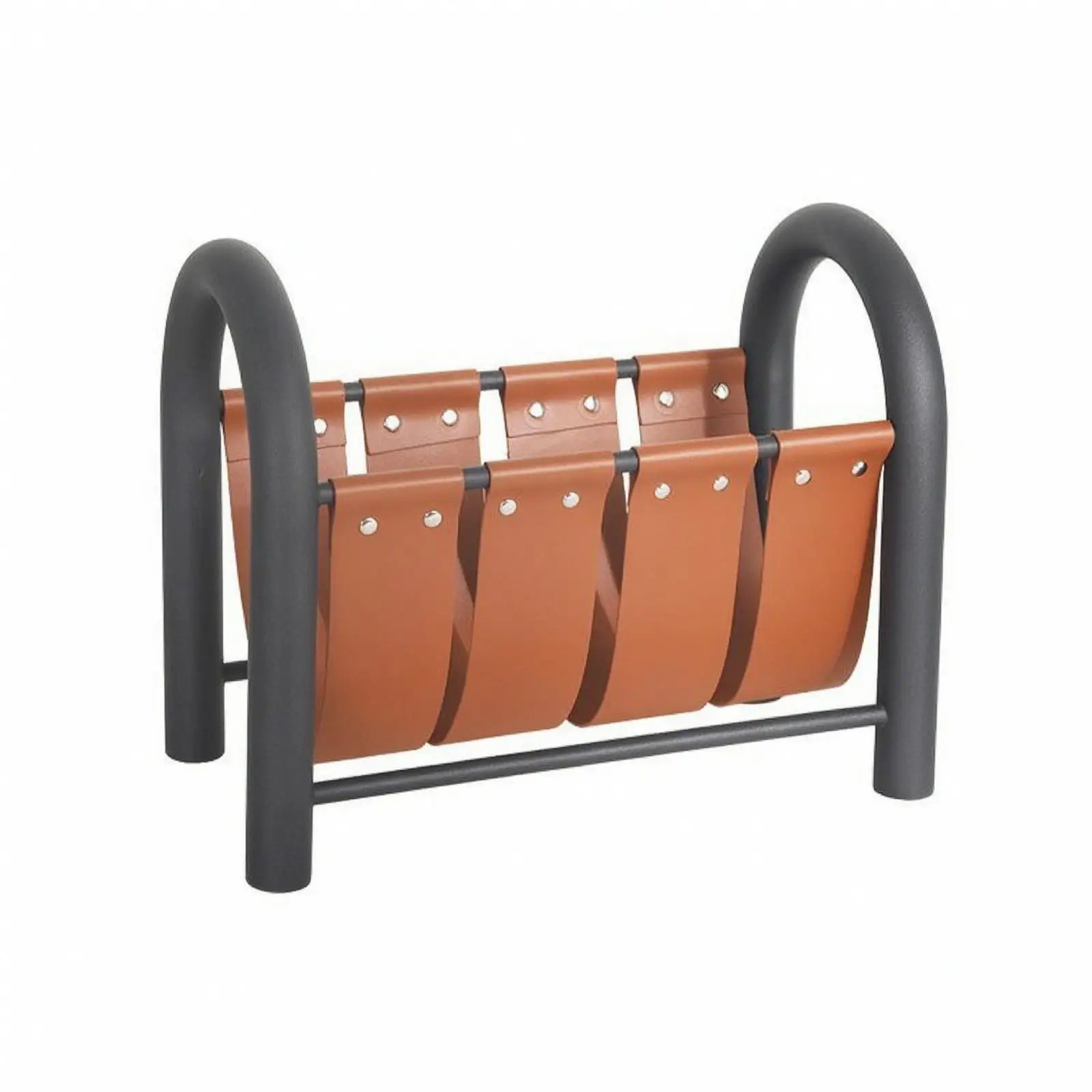 Space Saving Document Rack with Metal Frame and Leather Panels for Bedroom and Study Room Storage