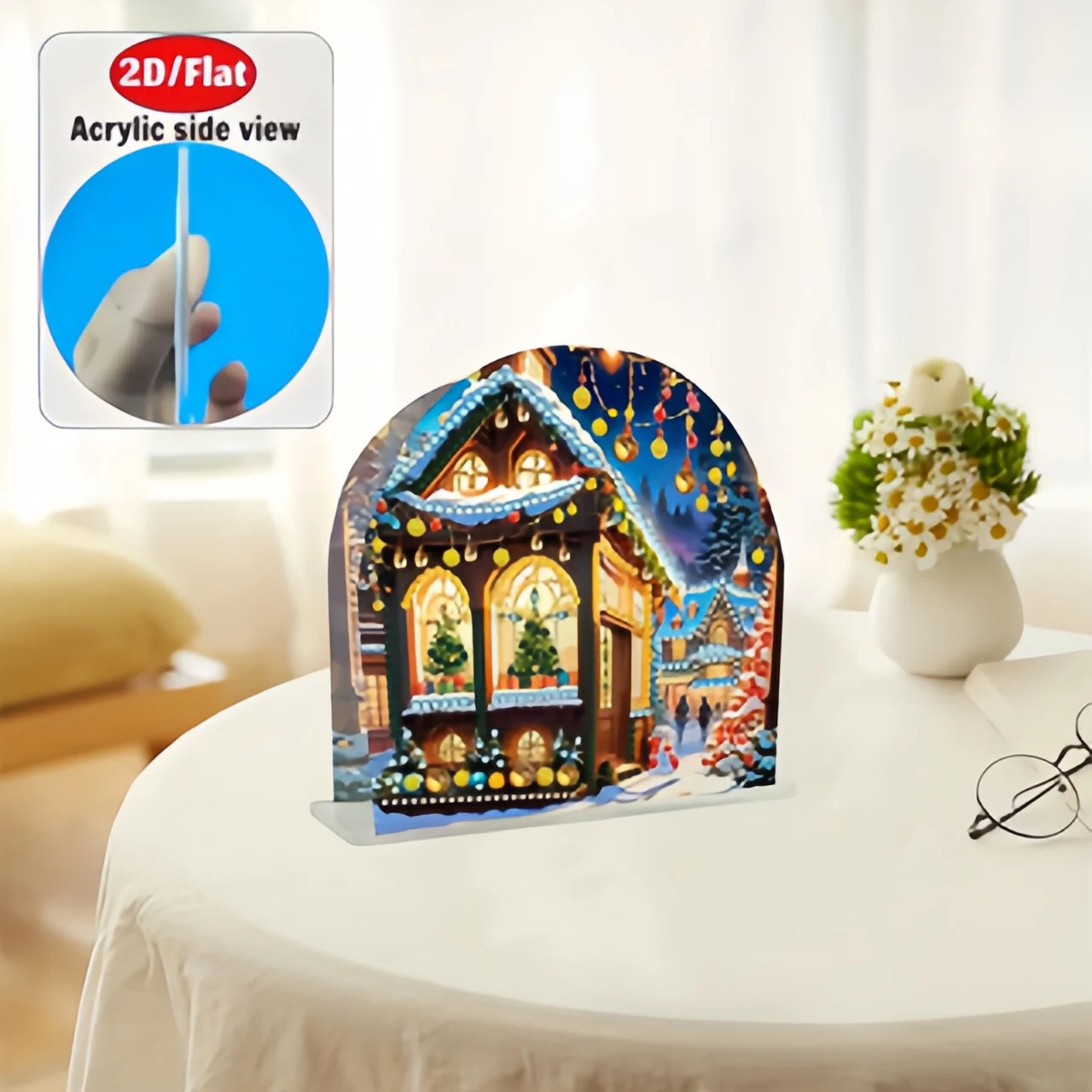 2D Flat 1pc Acrylic Welcome Plaque Diamond Painting Desktop Ornament Set, Shiny Wall Decor, Holiday Gift