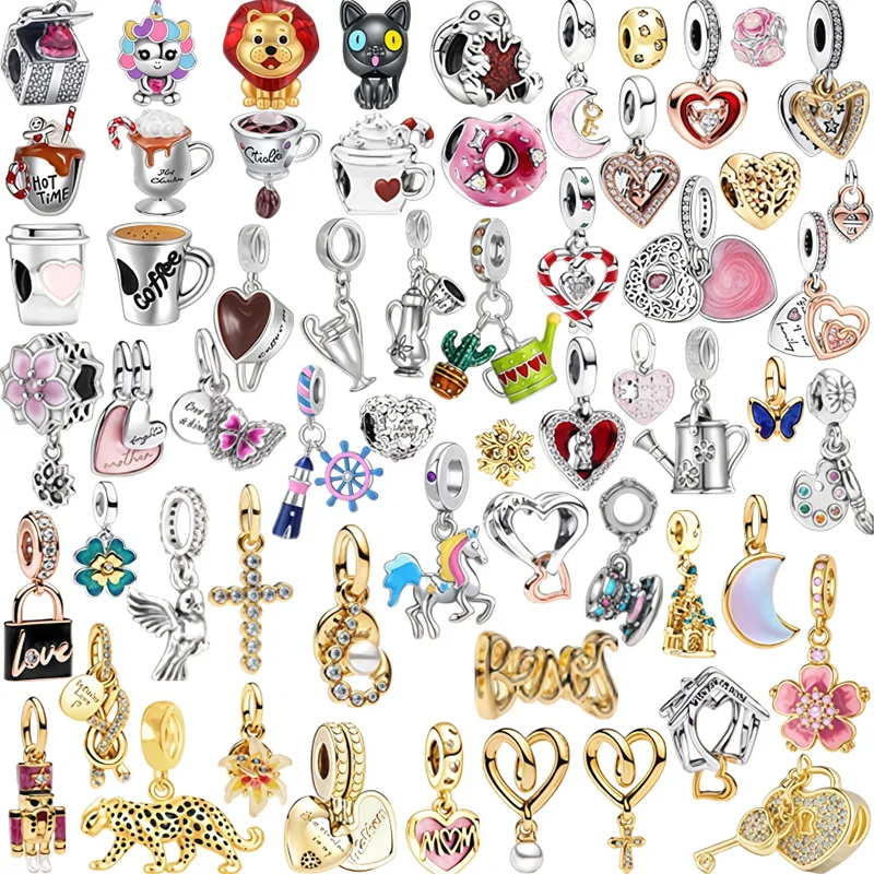 

New Coffee Cup,Animal,Heart-shaped,Gold,Sparkling Multiple series Charm Bead Pendant Fit Original Sterling Silver Jewelry Gift