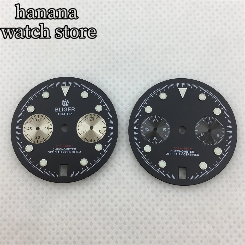 BLIGER VK64 30mm Dial VK64 Quartz Movement Green Luminous Panda Dial Watch Replacement Parts