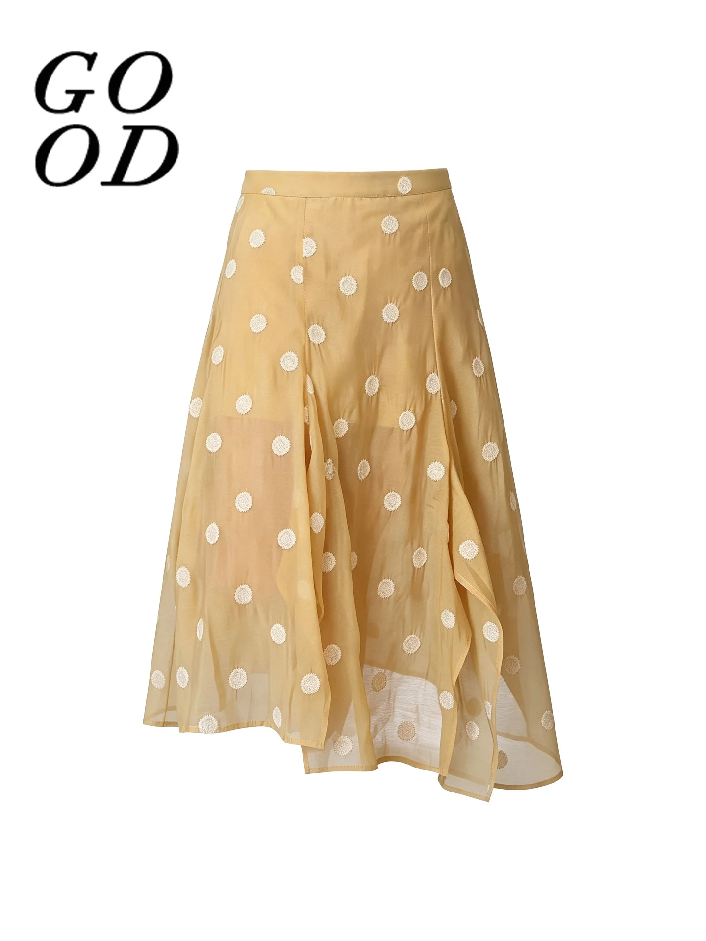 

Good Salted Cheese Artistic Summer Design Polka Dot Asymmetrical Skirt Women's Anti-Aging High Waist Polyester Fiber