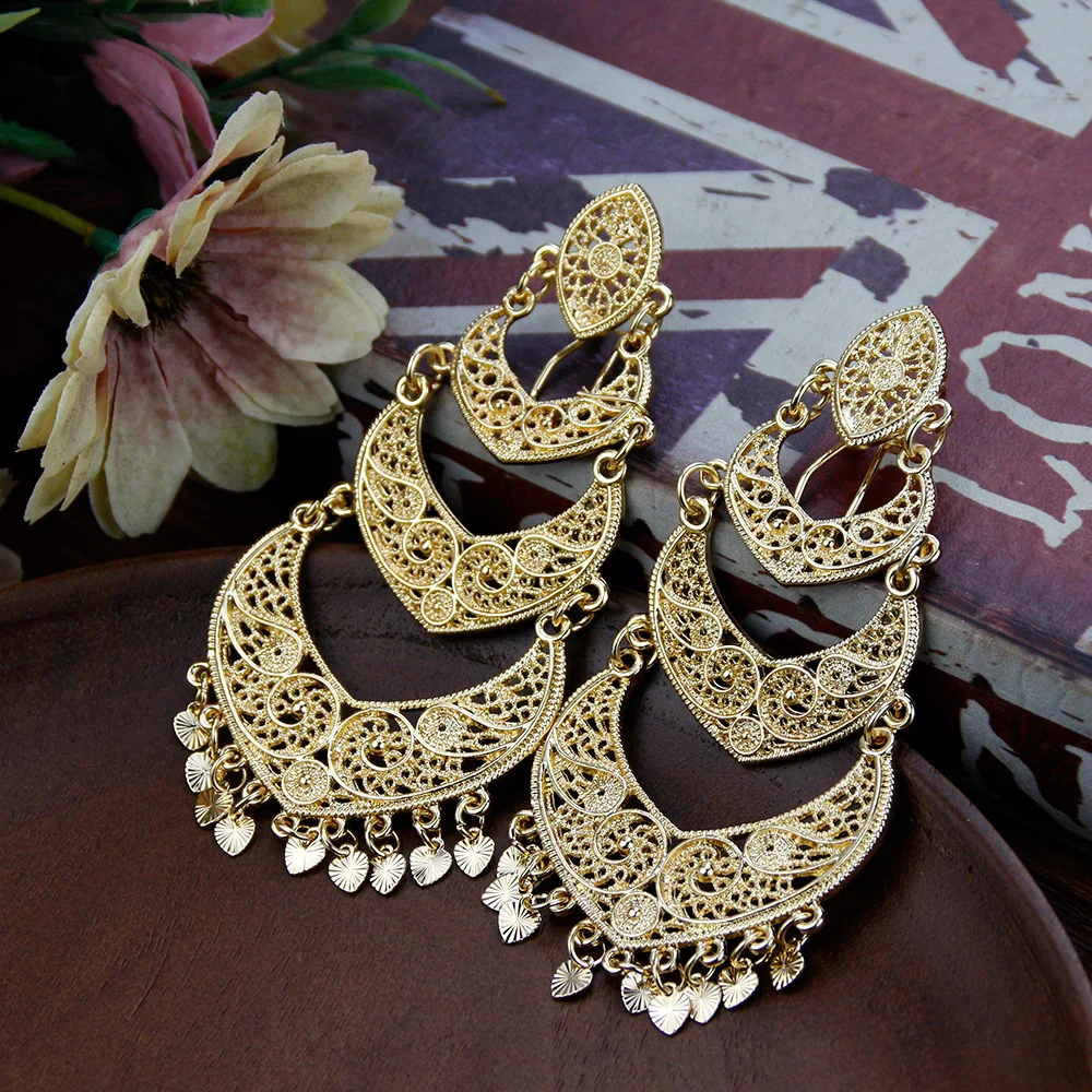 Sunspicems Gold Color Algeria Morocco Long Drop Earring For Women Indian Africa Ethnic Wedding Jewelry Arabic Bridal Bijoux Gift