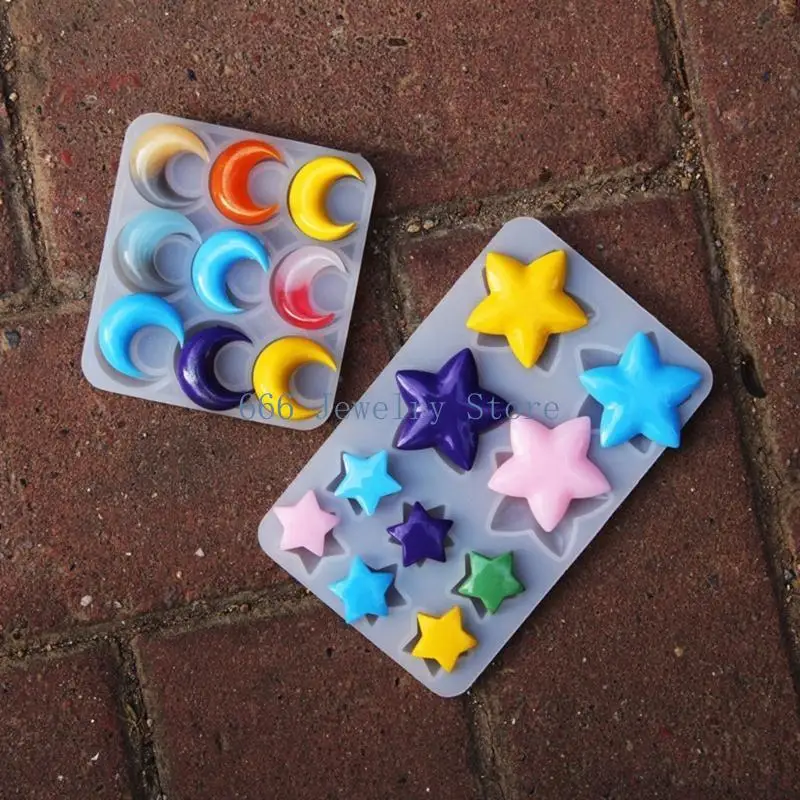 F2TD Easy to Use Silicone Mould Versatile Moon Star Pendant Mold DIY Jewelry Projects Casting Mould Jewelry Decor Molds