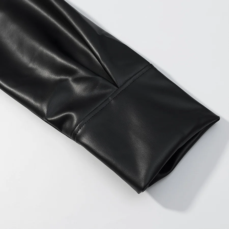 DiYiG WOMAN 2025 jesień nowa kolekcja modna krótka kurtka ze sztucznej skóry elegancka taliowana dopasowana kurtka z długim rękawem zapinana na zamek odzież wierzchnia Mujer