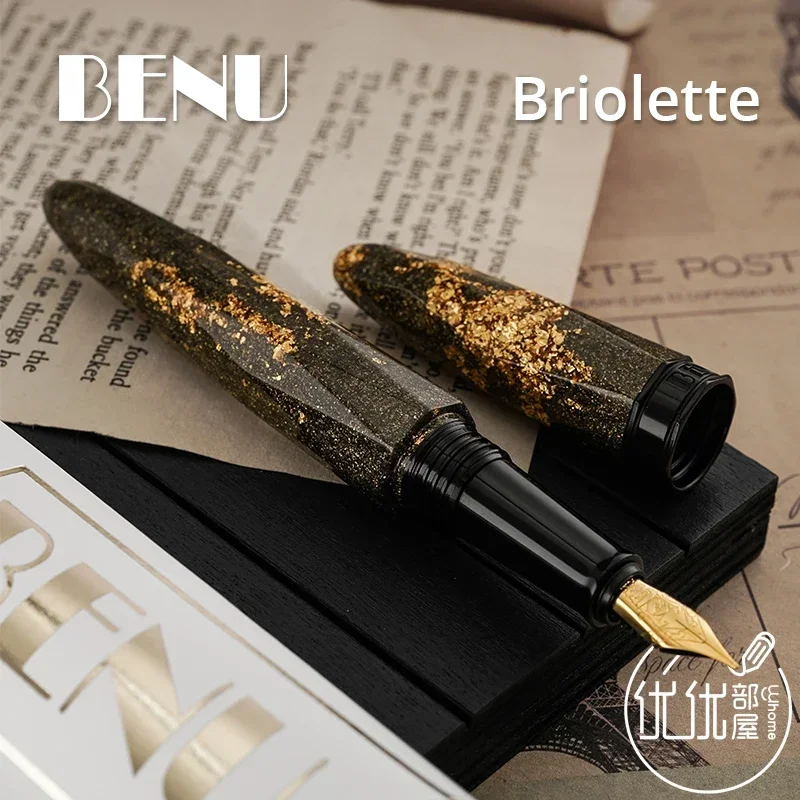 Russian BENU Diamond Surface Fountain Pen Briolette Handmade Iridium Gold Pen Gold Mine Snow Season Fluorescence Gift Pen