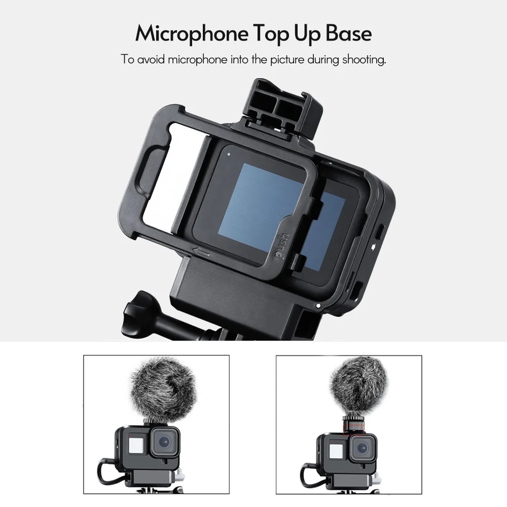 Plastic Cage Case Vlogging Protection Frame with Microphone Cold Shoe Mount and Lens Filter Adapter Action Camera Vlog Accessory