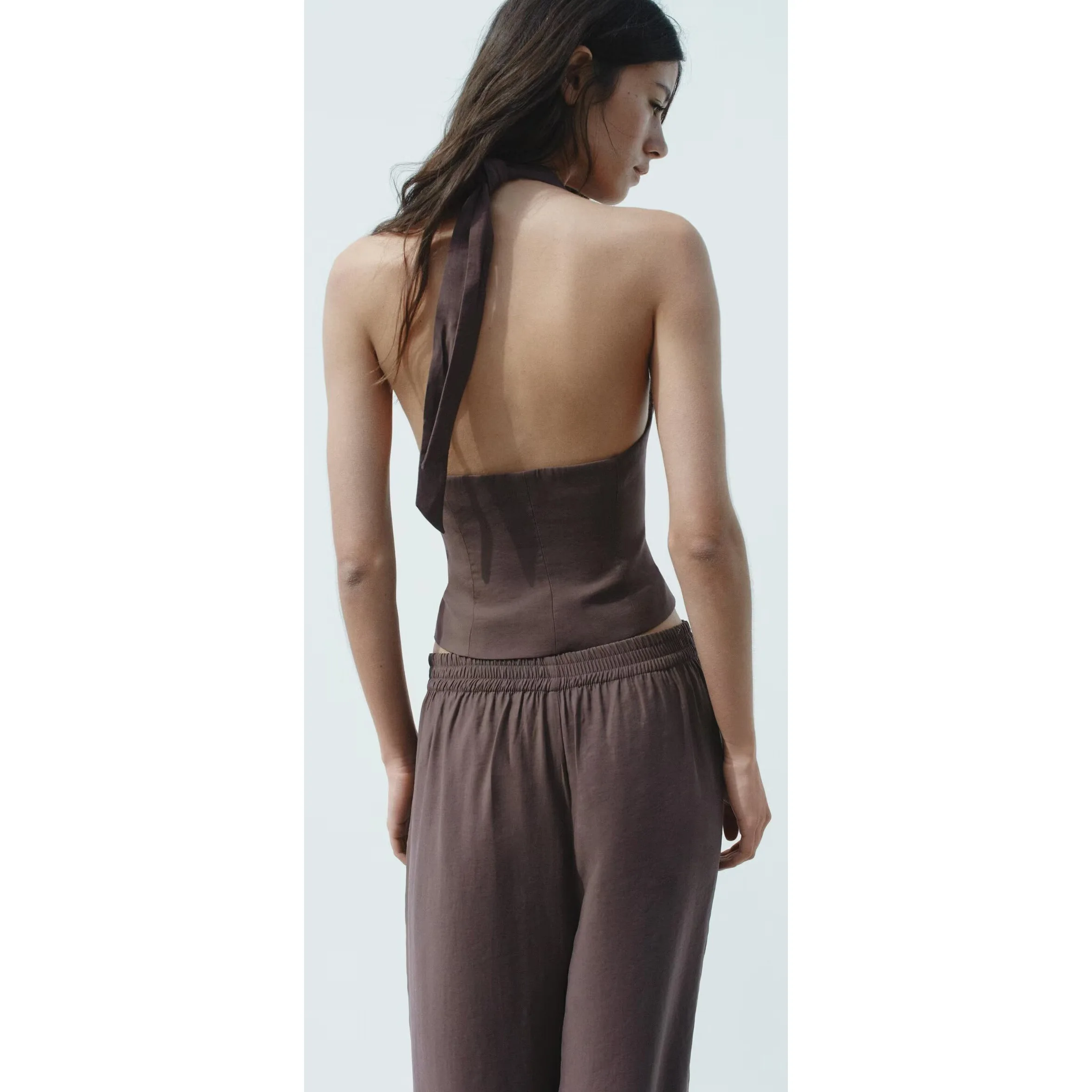 Conjunto de duas peças de moda primavera nova para mulheres com colete deco com nó de borboleta e calças de perna larga e...