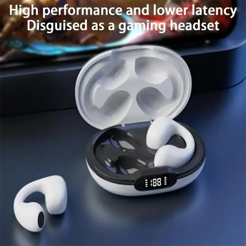 Wireless Earphones Bone Conduction with MiC LED Power Digital Display Light Surging 9D HIFI Stereo Sound Sports Sleep Headset