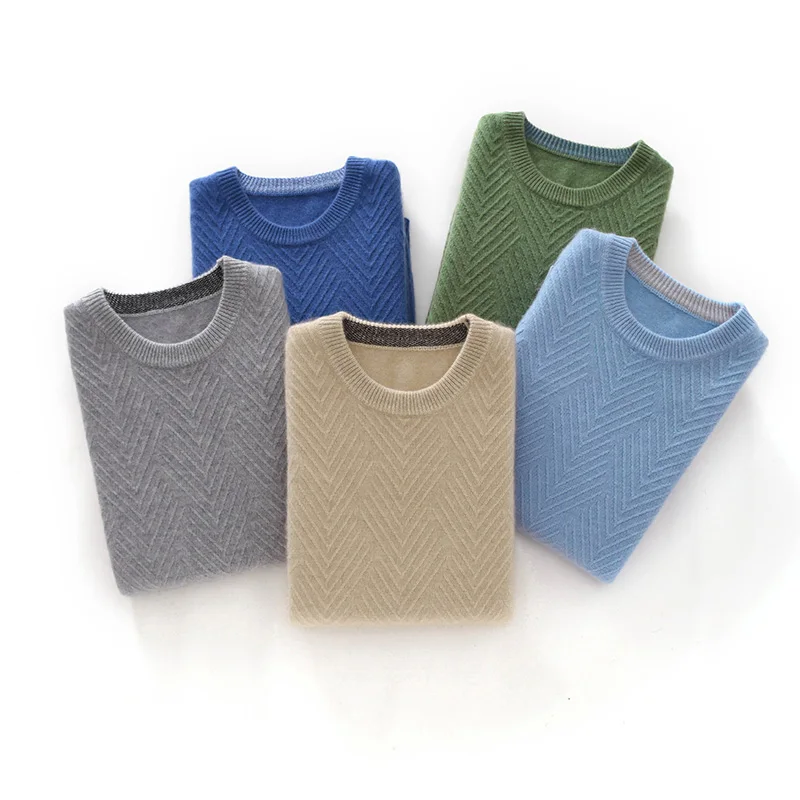 Trendy Men's 100% Pure Cashmere Pullover High Quality Knitted Sweater Loose Round Neck Tops Thick Streetwear Pull Jumper