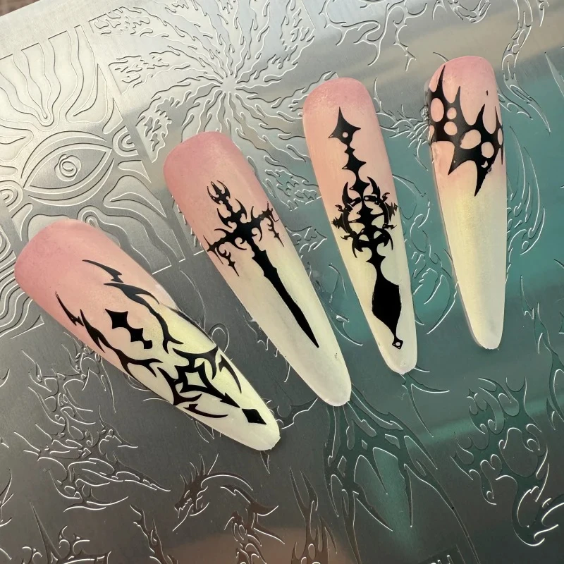 

Пластины для стемпинга в готическом стиле: крутые темные узоры, шаблоны для маникюра, инструменты для DIY-дизайна ногтей