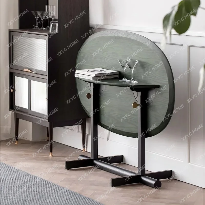 Folding dining table solid wood small apartment home modern simple light luxury oval high sense