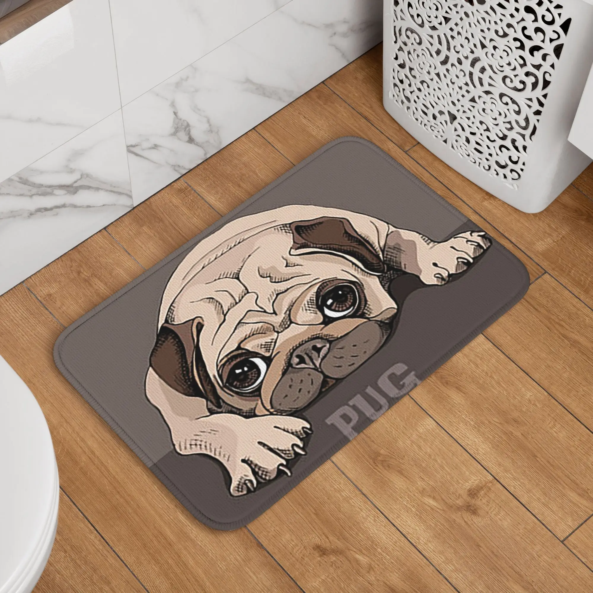 Cute Pug Dog Pattern Doormat Sand Scraping Carpet Rug Kitchen Entrance Home Floor Mat for Bedroom Footpad Mats