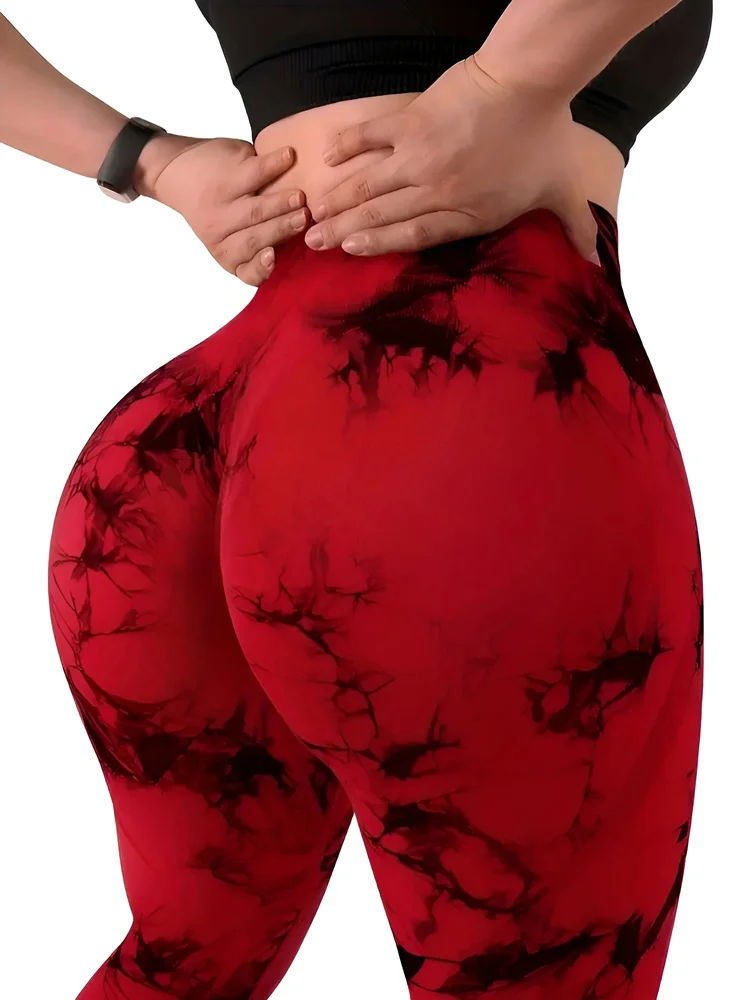 Nahtlose Trainingsleggings für Damen, hohe Taille, Gesäßstraffung, Outdoor-Sport, Fitness, Batik-Yogahose