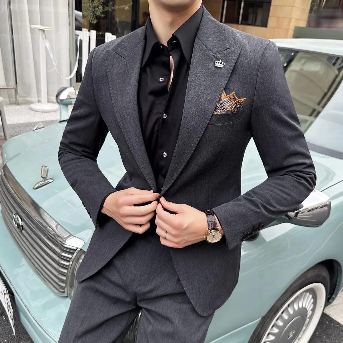 Ba50017 peaked lapel seven-color suit for men business casual formal slim groom wedding suit three-piece suit