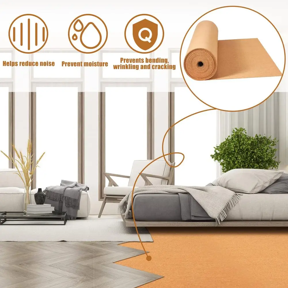 200 Sq Ft Cork Roll Sound Insulation Cork Mat 48x600 Inch 1/8 Thick DIY Underlayment Shelf Liner Drawer Liner Mildew Resistant