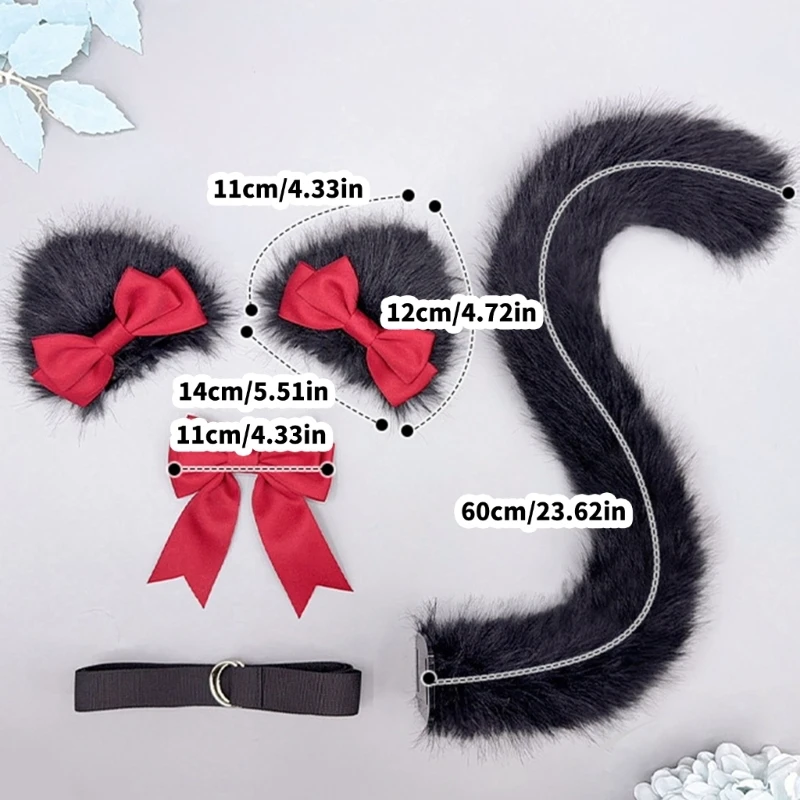Furry Kitten Ears Halloween Animal Ears Tail Bowtie Catgirl Costume Accessories for Women Halloween Masquerade Role Play