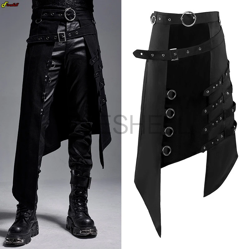 

2024 Medieval Cosplay Costume European And American Diablo Rock Punk Ashes Series Gothic Asymmetric Skirt Men's Punk Men's Skirt