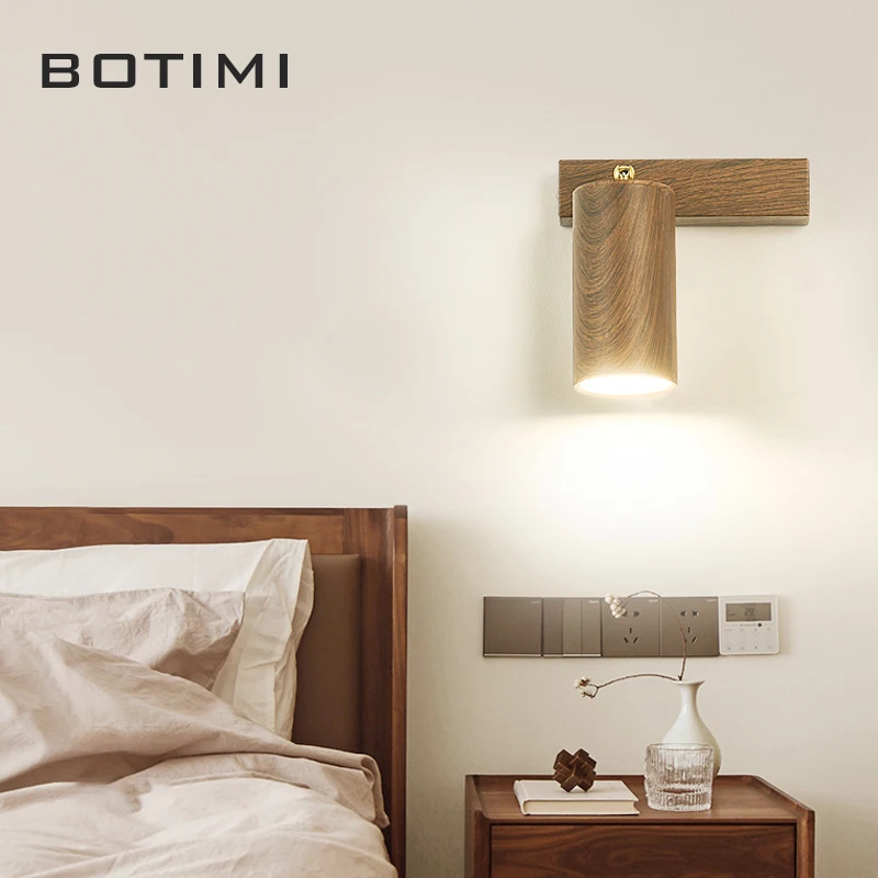 Modern Bedroom Bedside Wall Lamp With Button Switch Nordic Spotlight 2022 New Arrival Adjustable Wood Grain LED Wall Sconce