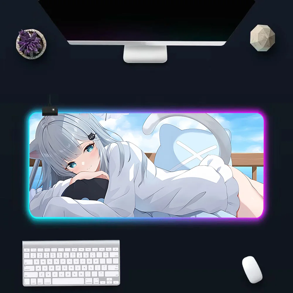 Cartoon Cute Nekoha Shizuku RGB Pc Gamer Keyboard Mouse Pad Mousepad LED Glowing Mouse Mats Rubber Gaming Computer Mausepad