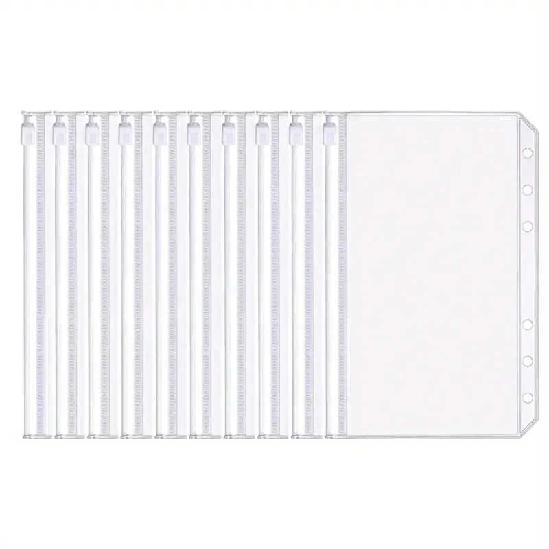 10Pcs A6 Loose-leaf Notebook 6-hole Zipper Bag Receipt Planner PVC Storage Bag Business Card Holder ID Card Storage Pen Case