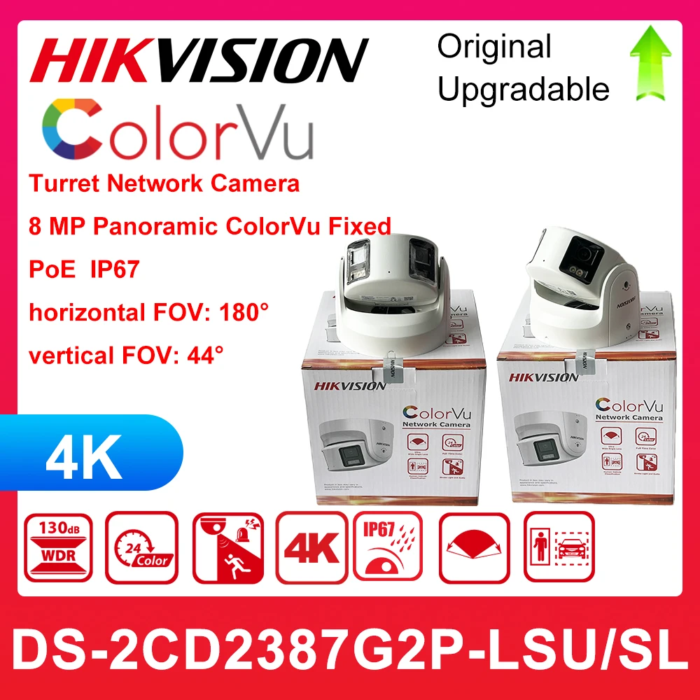 

Hikvision 8MP Panoramic ColorVu Turret IP Camera DS-2CD2387G2P-LSU/SL 4K Security Double Lens Color Night Built-in Mic Speaker