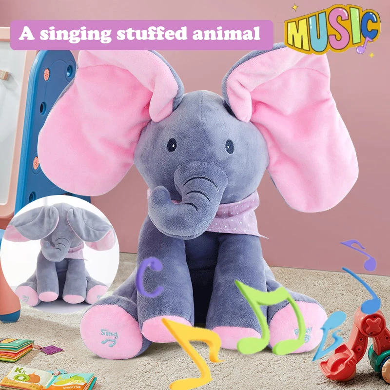 象のぬいぐるみ 赤ちゃんの耳で歌ってかくれんぼをしましょう 動くことで赤ちゃんを落ち着かせるぬいぐるみ 子供用ギフト