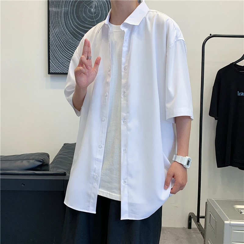 

Men's Ice Silk Shirt Male Oversized Short Sleeve Vintage Shirt for Men Fashion Summer Beach Cuban Collar Shirt Men Clothing A03